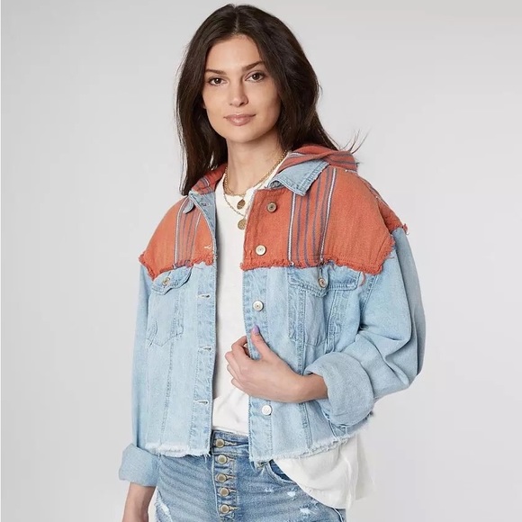 Free People Baja Hooded Denim Jacket M - Picture 15 of 16